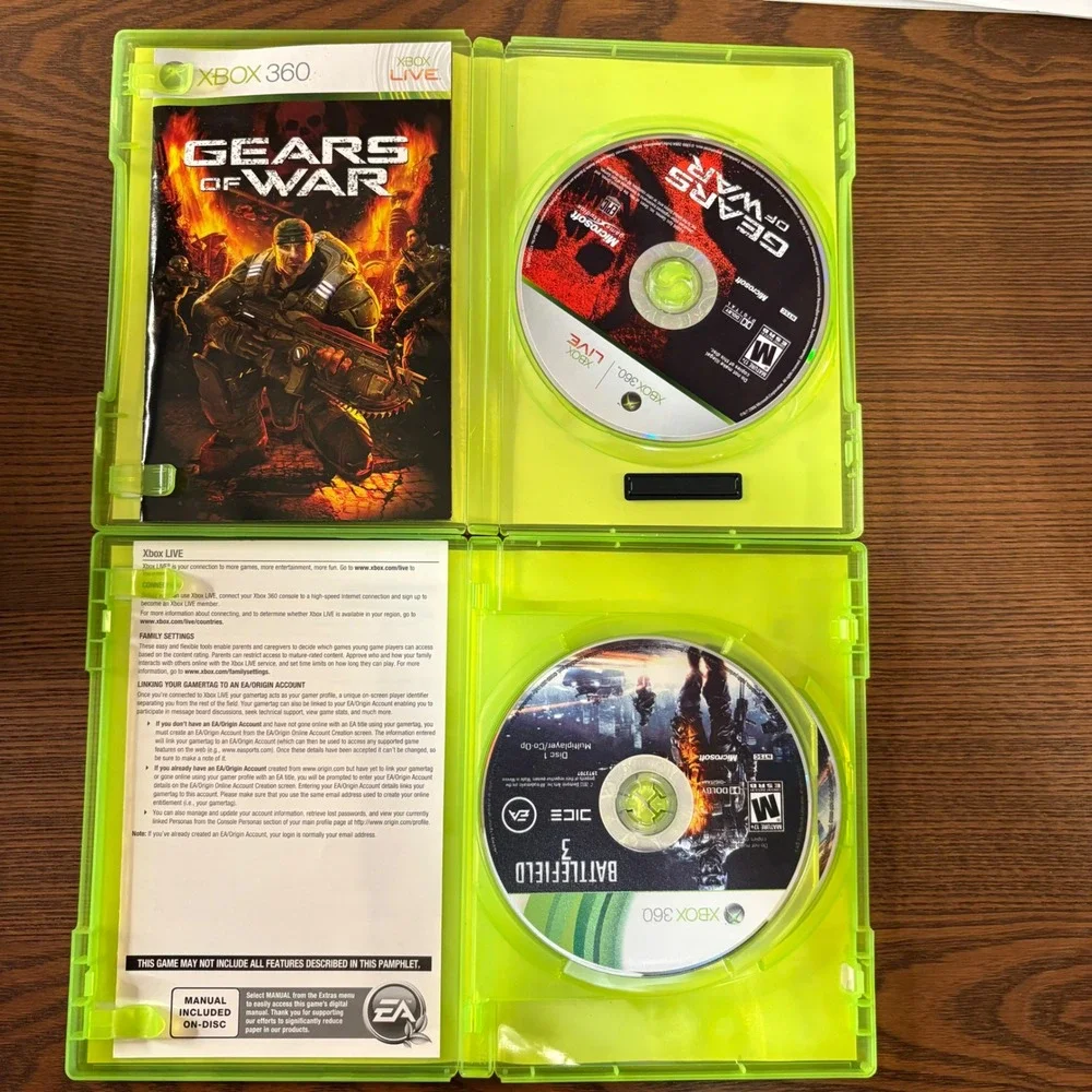 Xbox 360 Game Lot Gears of War 1 & 2 Battlefield 3‎ Assassin's Creed II Bundle